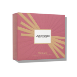 Laura Mercier product packaging with pink and gold design on a white background