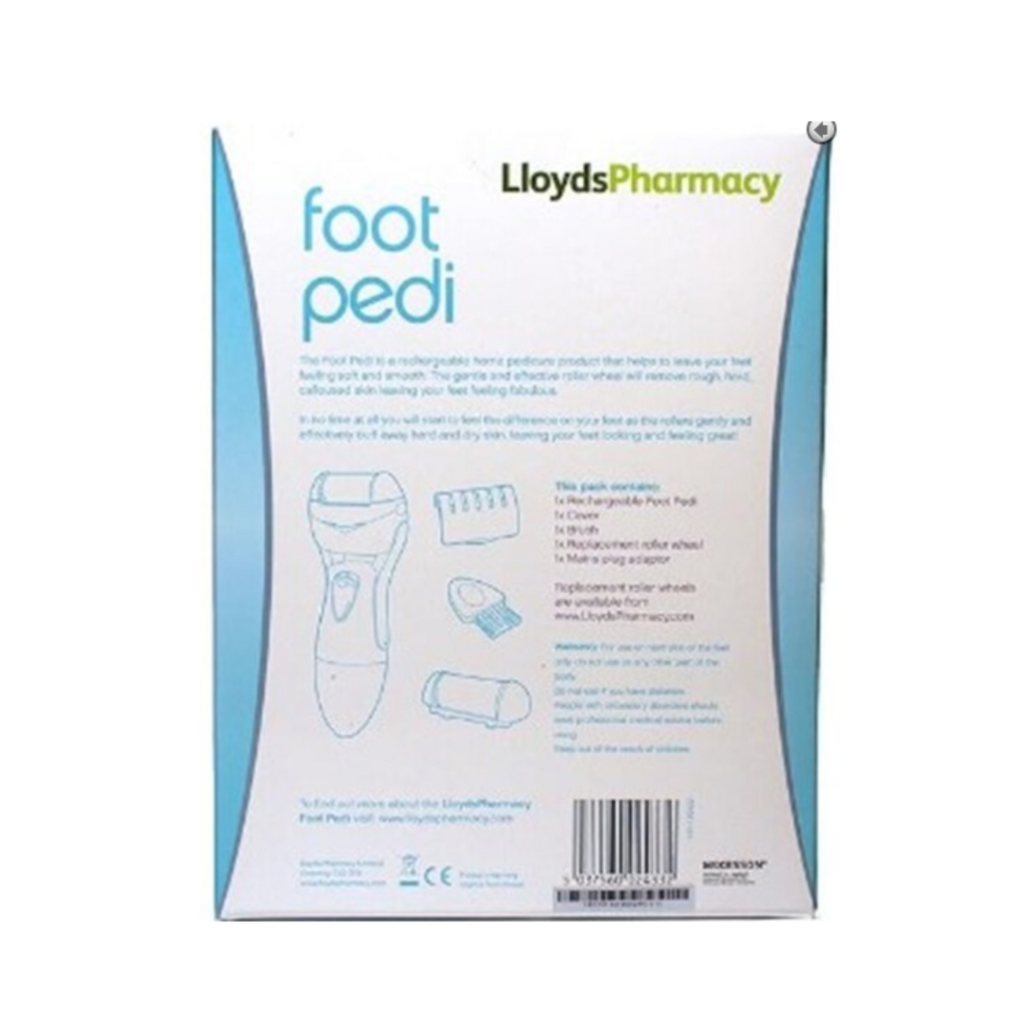 Lloyds Pharmacy Rechargeable Water Resistant Foot Pedi Removes hard and dry skin in seconds for smoother feeling fee