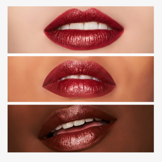 3 lips wearing MAC lipstick in shade fresh moroccan