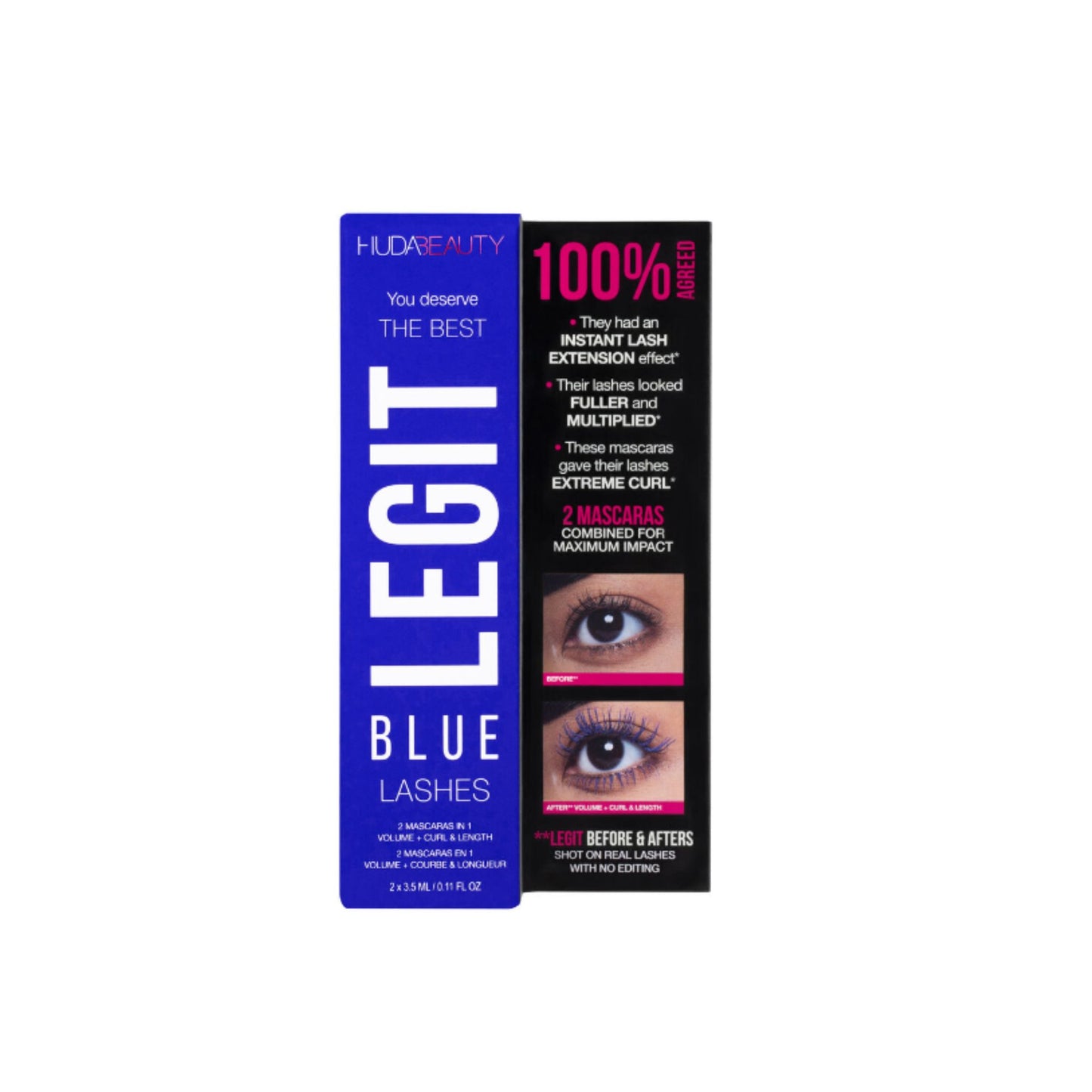 Huda Beauty Legit BLUE Lashes Double-Ended Volumizing and Lengthening Mascara Mini