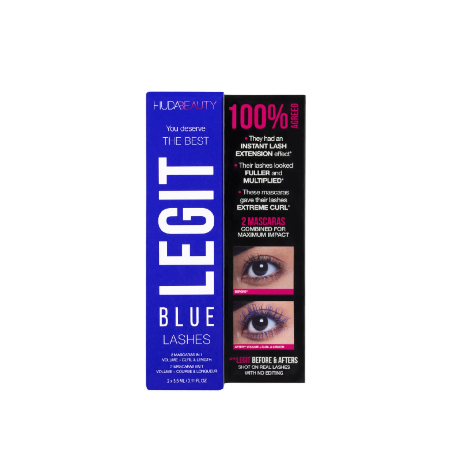 Huda Beauty Legit BLUE Lashes Double-Ended Volumizing and Lengthening Mascara Mini