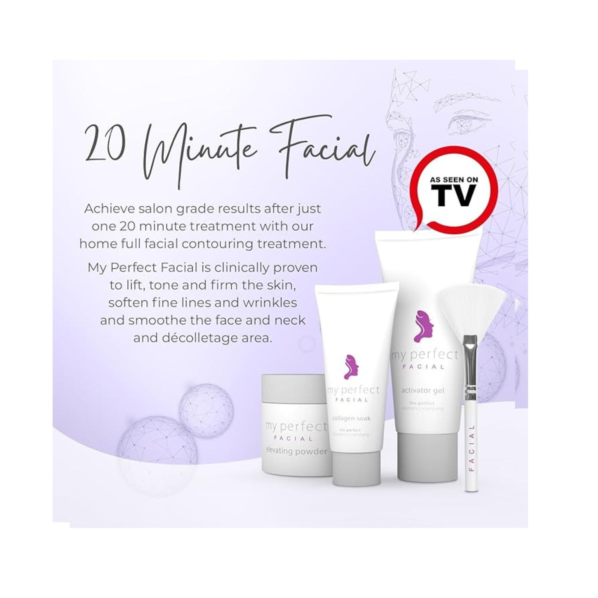 My Perfect Facial, Penny Lane, 10 Treatment Kit, Instant Results, Clinically Proven, Anti-Ageing 3-Stage Facial Contouring and Skin Tightening System. Salon Grade Results, As Seen on TV