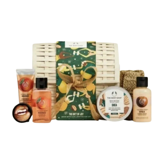 The Body Shop Gift of Joy Set. Mango Shower Gel, Shea Lip Butter, Mango hand Cream, Shea Body Butter, Shea Shower Cream