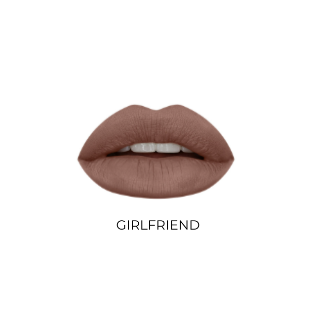 Lipstick shade labeled 'Girlfriend' on a white background