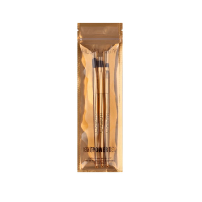 3 piece vegan eyeshadow brush set with gold handles