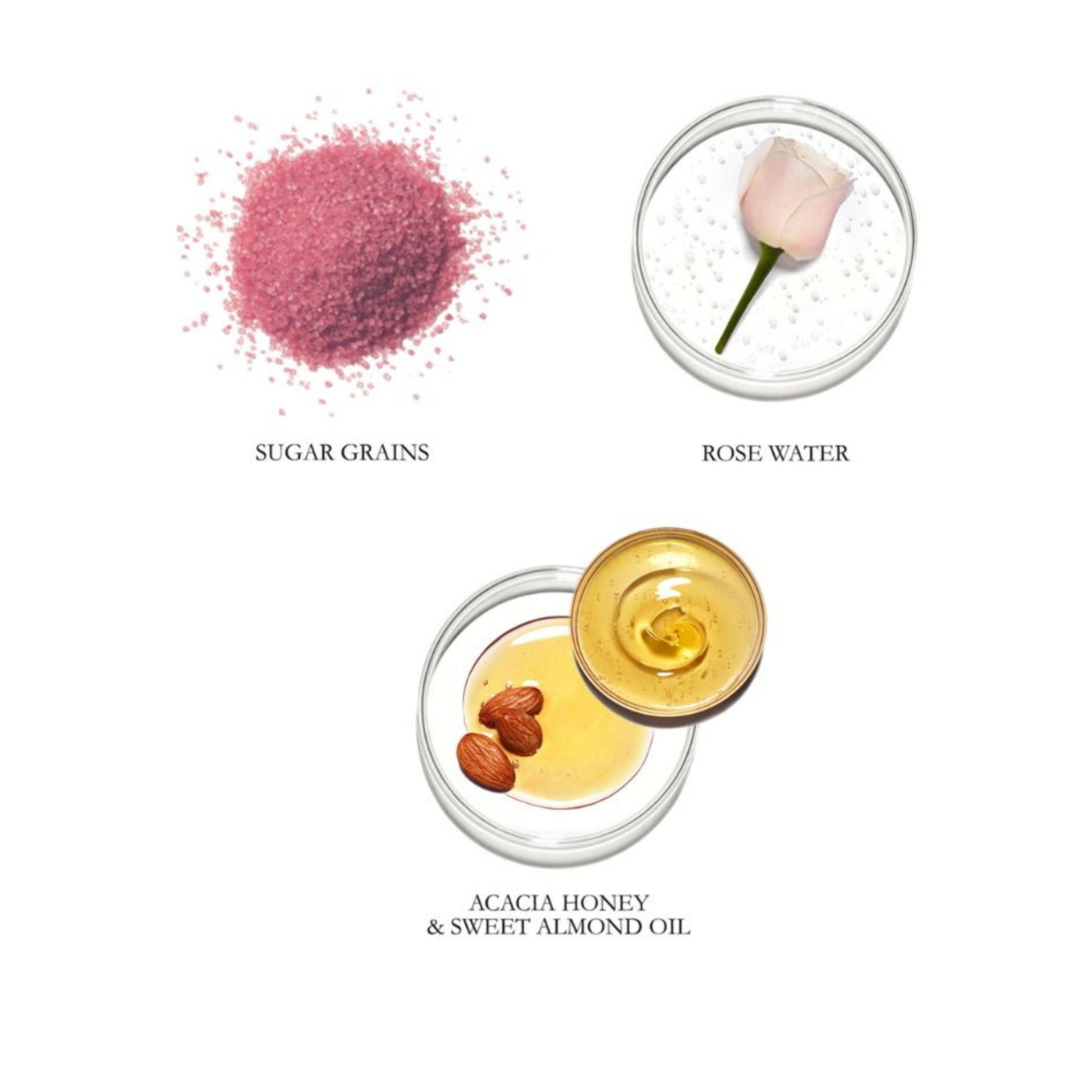 Lancome Rose Sugar Scrub contain sugar grains, rose water, Acacia honey & sweet almond oil