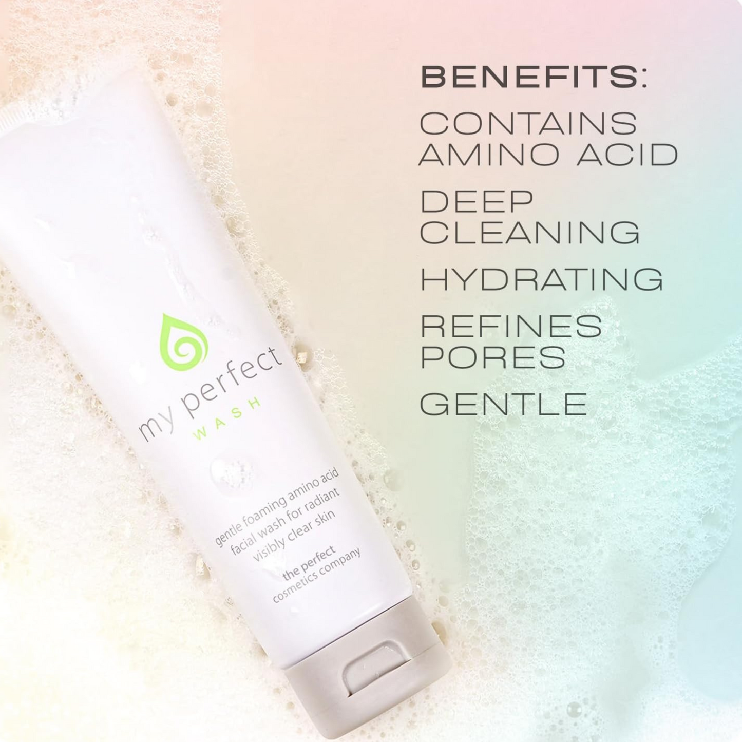 my perfect face wash contains amino acid. Deep cleaning hydrating, refines pores, gentle on the skin