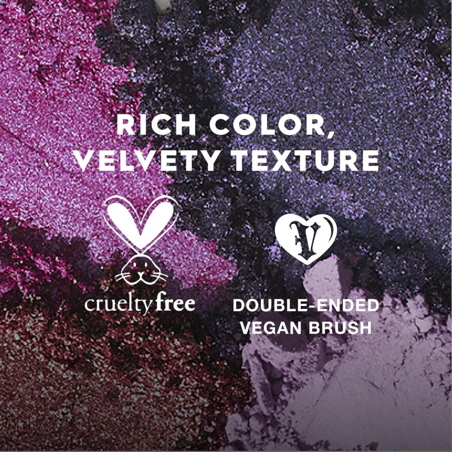 Urban Decay Ultraviolet eyeshadow benefits, Rich color, velvety Texture, Cruelty Free and Double ended Vegan brush